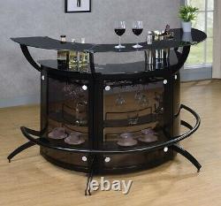 Modern Contemporary Glass Top Curved Pub Bar Table Wine Storage Cabinet, Black