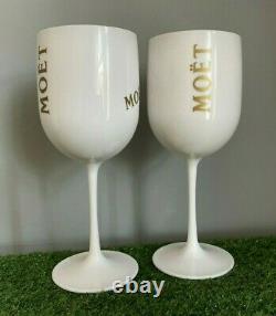 Moet & Chandon Champagne Outdoor Bar Glasses Acrylic White Ice & Gold Set Of 2