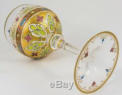 Moser Antique Set of 4 Gilt Enamel Crystal Wine Goblets Glasses