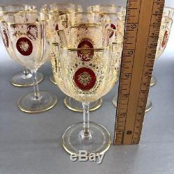 Moser Antique Set of 4 Ruby Red Crystal Wine Goblets Glasses Cross Vintage Rare
