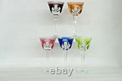 Moser Bohemian Czech Cut to Crystal Multicolor Set of 5 Wine Glasses Cups 1782B