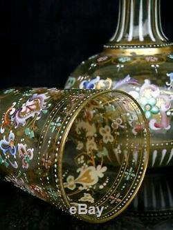 Moser Spendid Antique Enamel Carafe and Glass Night Set Stunning Decor