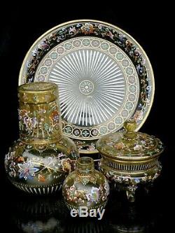 Moser Spendid Antique Enamel Carafe and Glass Night Set Stunning Decor