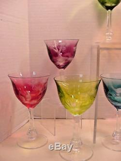 Moser Wine Glasses Stems Goblets set of 12 Multi-Color Birds of the Wild etch