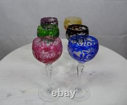 Multi Color Cut Glass Wine Glasses Set of 6 Made In Germany Flower Designs 7