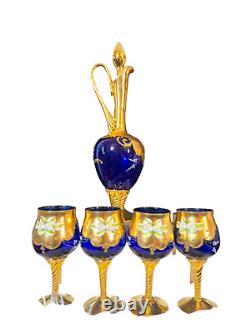 Murano Glass Decanter Set Decanter & 6 Wine Glasses