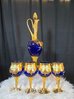 Murano Glass Decanter Set Decanter & 6 Wine Glasses