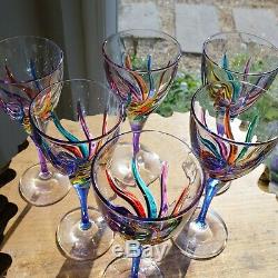 Murano Italy 8 oz Wine Glass Multi Color Italian Set 6