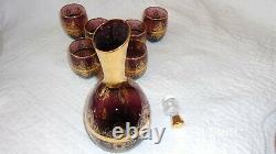 Murano Purple withGoldDecanter Set Carafe & 6 Wine Glasses. Made In Venice Italy