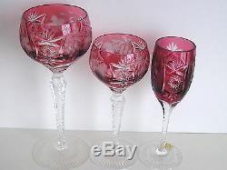 NACHTMANN TRAUBE CRANBERRY CASED CUT TO CLEAR CRYSTAL WINE SHERRY Set of 2