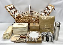 NEW IN BOX Pottery Barn Winslow Woven Willow Picnic Basket SetSet for 4