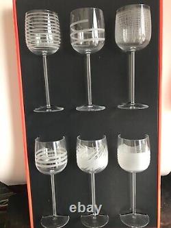 NEW Salviati Crystal Wine Glasses Set of 6 Clear, Etched Perfect Condition NIB