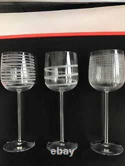 NEW Salviati Crystal Wine Glasses Set of 6 Clear, Etched Perfect Condition NIB