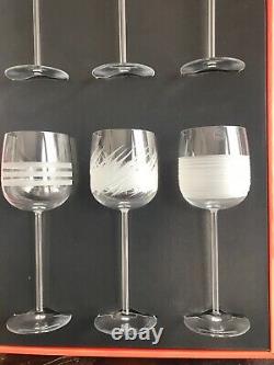 NEW Salviati Crystal Wine Glasses Set of 6 Clear, Etched Perfect Condition NIB