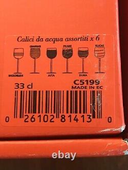 NEW Salviati Crystal Wine Glasses Set of 6 Clear, Etched Perfect Condition NIB