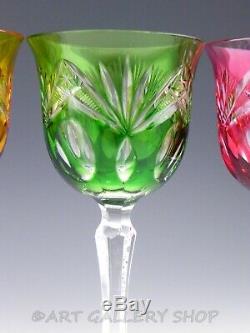 Nachtmann MULTI COLOR CRYSTAL CUT TO CLEAR 8-1/4 WINE HOCK GOBLETS Set of 6