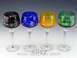 Nachtmann Traube MULTI COLOR CRYSTAL CUT TO CLEAR 7-7/8 WINE HOCK GOBLETS Set 4