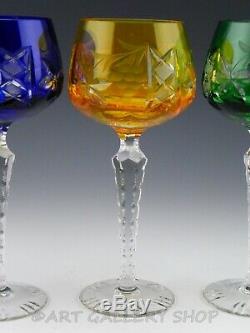 Nachtmann Traube MULTI COLOR CRYSTAL CUT TO CLEAR 7-7/8 WINE HOCK GOBLETS Set 4