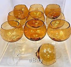 Neiman Marcus Large Amber Colored Etched Wine Glasses Set of 10 Handmade 8.75