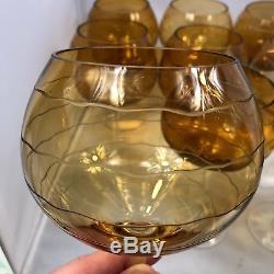 Neiman Marcus Large Amber Colored Etched Wine Glasses Set of 10 Handmade 8.75