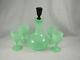 New Martinsville 6 Pc DECANTER SET with 4 Wines JADE Green with Black Stopper