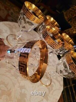 New, Set Of 6 Leaded Crystal, Greek Key Wine Glasses, Neiman Marcus