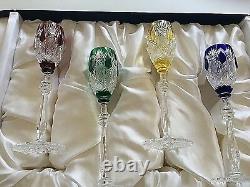 New in Box Signed Faberge Czar Multi-Color 9.5 Sherry Wine Glasses Set of 4