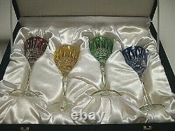 New in Box Signed Faberge Xenia Multi-Color 8.5 Wine Glasses Goblets Set of 4