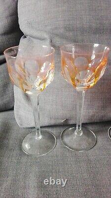 Old antique Moser Bohemian Czech Cut to Crystal Multicolor Set of 6 Wine Glasses