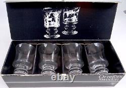 Orrefors Crystal Claret Wine Goblet Glasses Karin Set 4 Vtg 1970s New Box Mint