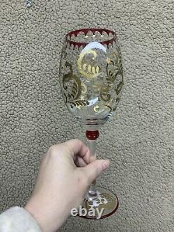 PIER 1 WINE GOBLETS Glasses RED and GOLD Swirl MOUTH BLOWN SET OF 4 NWT RARE