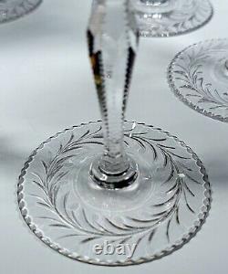 Pairpoint 5 7/8 Tall Set of 8 Beautiful Floral Cut Crystal Wine Stems