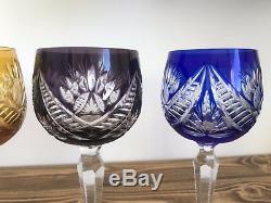 Part Set BOHEMIAN CRYSTAL Cut to Clear Hock Glasses Wine Harlequin Set