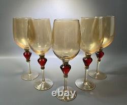 Pier 1 Amber Luster Red Jewel Blown Glass Wine Glass Water Goblet Set of 5