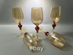 Pier 1 Amber Luster Red Jewel Blown Glass Wine Glass Water Goblet Set of 5