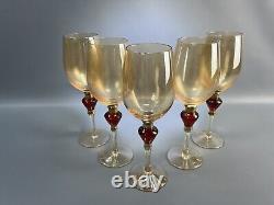 Pier 1 Amber Luster Red Jewel Blown Glass Wine Glass Water Goblet Set of 5