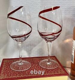 Pier 1 Red Swirline Water Goblets Hand Blown Ribbon / wine glasses set of 4
