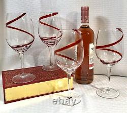 Pier 1 Red Swirline Water Goblets Hand Blown Ribbon / wine glasses set of 4
