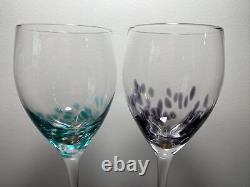 Pier 1 Set Or 4 Confetti Dots Wine Glass 9 Teal Red Purple Blue Hand Blown