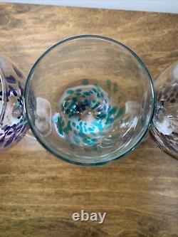 Pier 1 Set Or 4 Confetti Dots Wine Glass 9 Teal Red Purple Blue Hand Blown