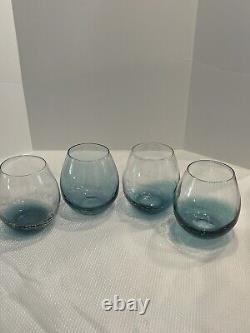Pier One Crackle Glass Stemless Wine Glasses in Teal Blue Set of 4