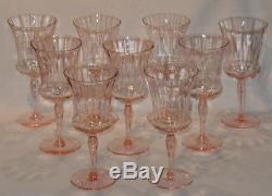Pink Depression Glass Optic Wine Water Stem Goblets Set of 9