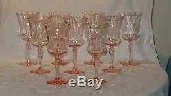 Pink Depression Glass Optic Wine Water Stem Goblets Set of 9