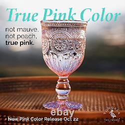 Pink Wine Glasses Set of 6 Pink Goblets, Dishwasher Safe Colored Pink Glassware