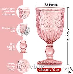 Pink Wine Glasses Set of 6 Pink Goblets, Dishwasher Safe Colored Pink Glassware