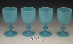 Portieux Vallerysthal 1930's Blue Milk Glass Set Of 4 Water Wine Goblets 6.5