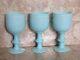 Portieux Vallerysthal 1930s Blue Opaline Milk Glass Set 3 Wine Water Goblets 6.5
