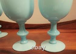 Portieux Vallerysthal PV France Blue Opaline Milk Glass Goblets Set of 4