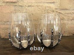 Pottery Barn Halloween Skeleton Hand Stemless Wine Glass Set 2