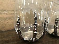 Pottery Barn Halloween Skeleton Hand Stemless Wine Glass Set 2